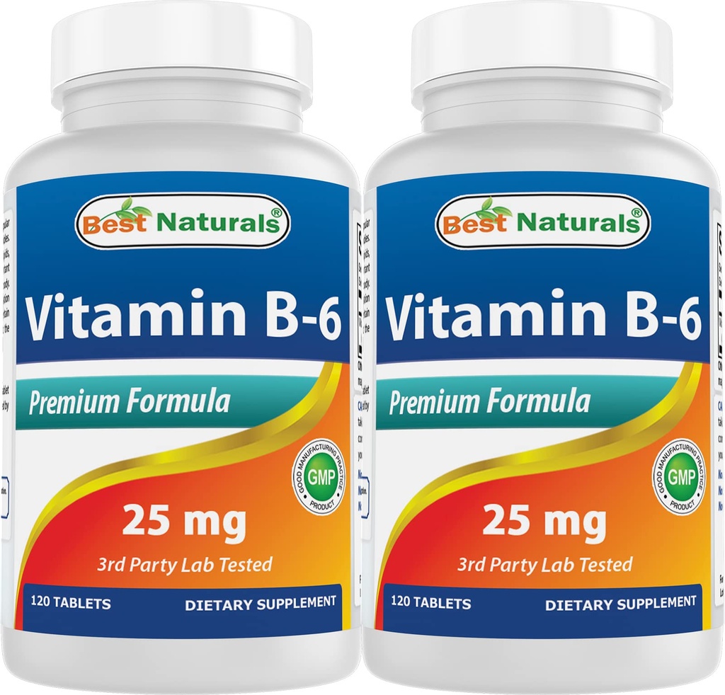 최고의 자연 비타민 B6 25mg, 120 정제 (120 개)