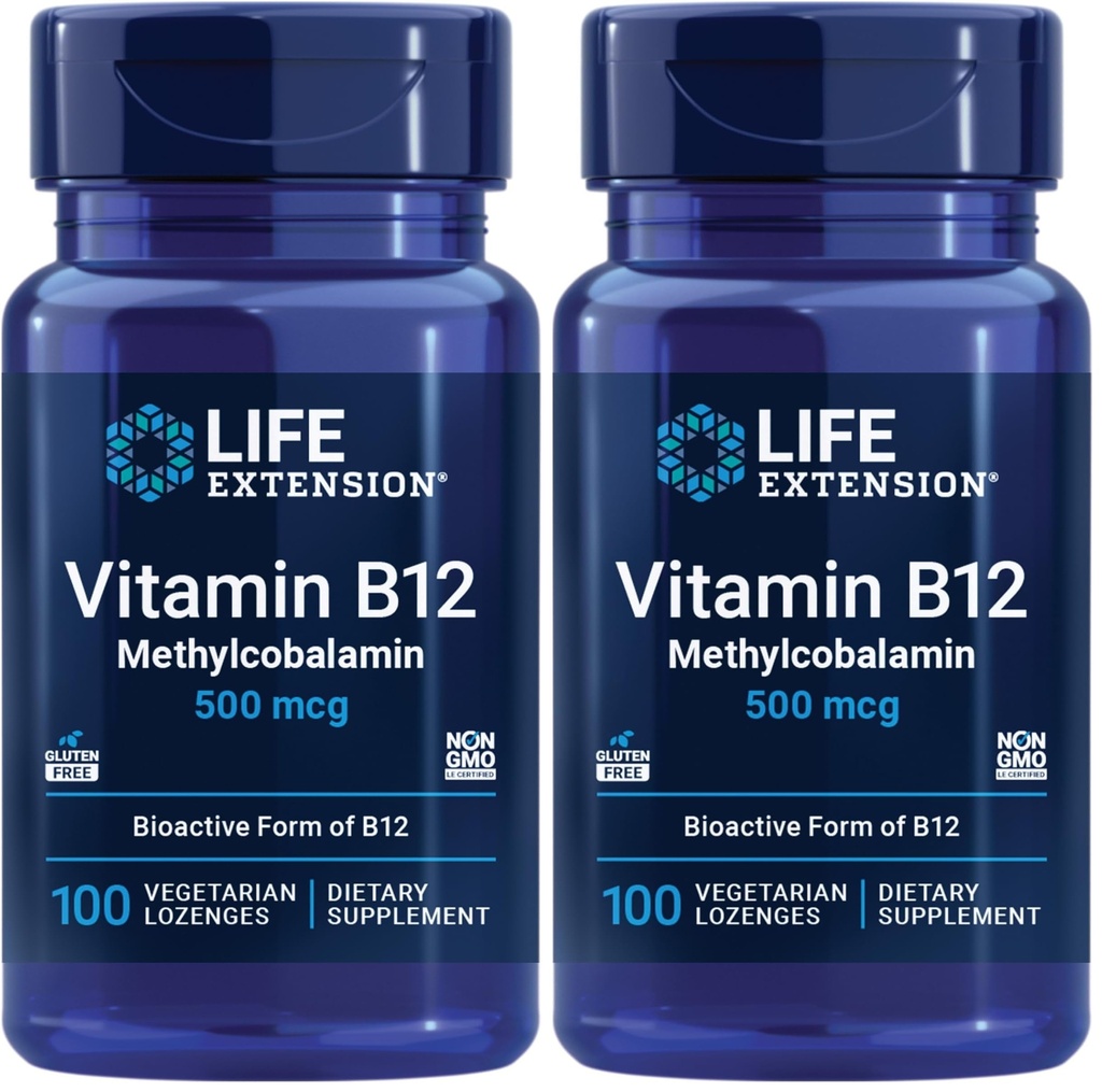 생활 연장 비타민 B12 Methylcobalamin 500mcg - 일반 에너지와 뇌 건강을 위한 비타민 B12 보충교재 - 설탕 자유로운 채식주의자 Lozenges는 입에서 녹습니다 - 일단 매일 - 100 조사