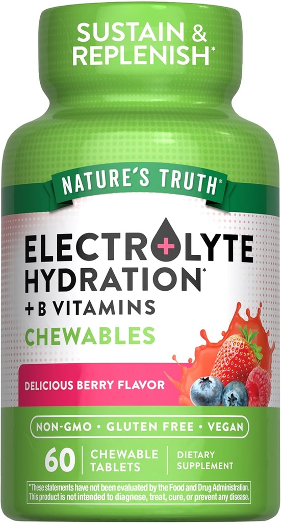 Nature's Truth Electrolyte Tablets | 60 개 | 히라이즈를 위한 비 GMO & 글루텐 프리 킬러블 보충교재 | Berry 풍미