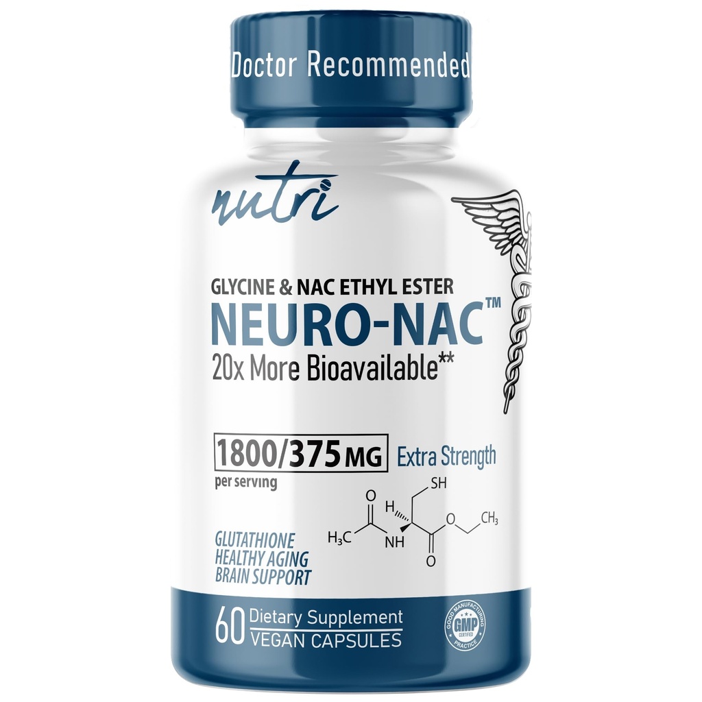 Nutri Neuro NAC 보충교재 375mg 1800mg 글리신을 가진 여분 힘 - N-Acetyl Cysteine 에틸 에스테르 - 20x 더 유효한 생물 - 부스트 글루타티온 10x 더 많은 - 90 Vegan 캡슐 - 3rd 당 시험되는