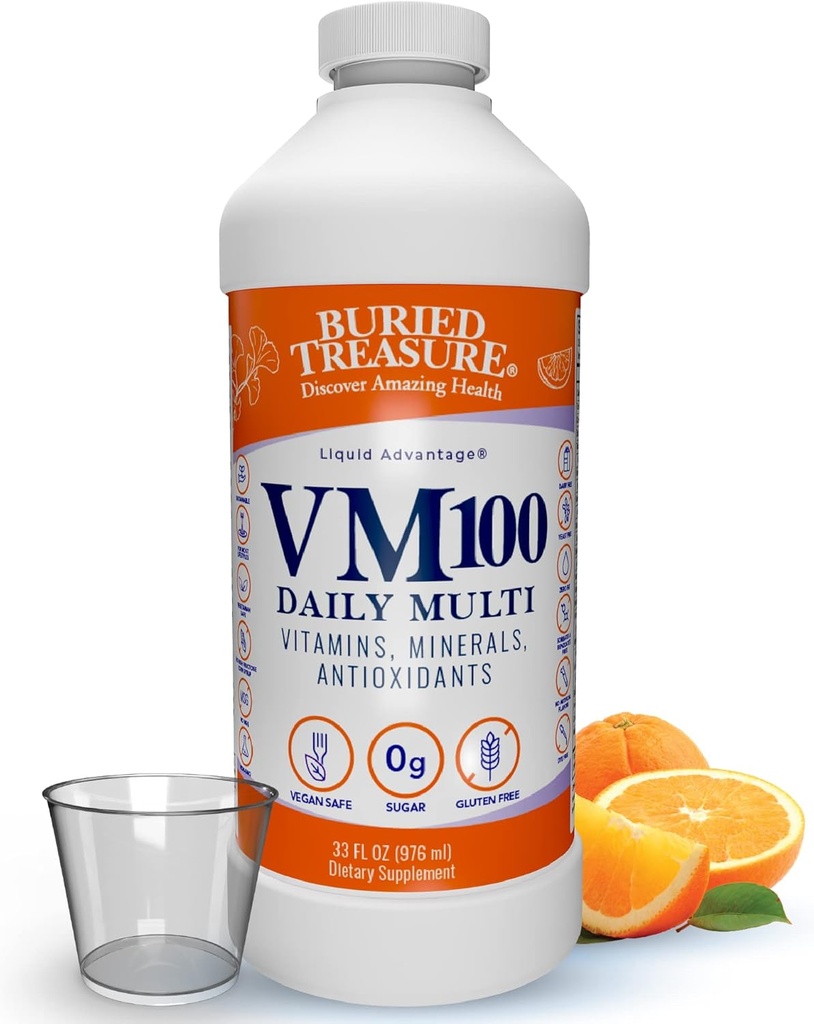 Buried Treasure VM100 매일 멀티 - 32 서빙, 액체 비타민 미네랄 보충 Dose 컵