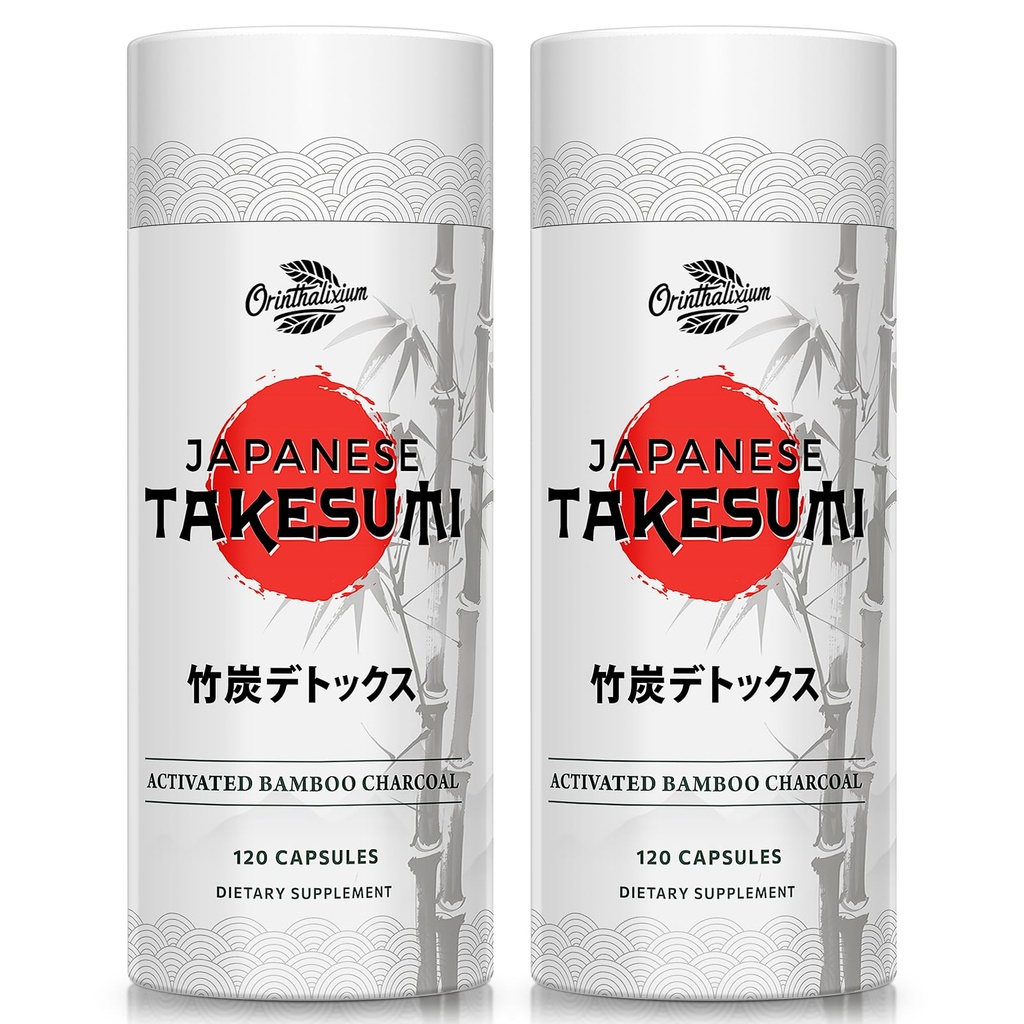 Takesumi Bamboo Charcoal 2000mg – 최대 흡수, Detox & Gut, 120 Vegan 캡슐 (2 병)를 위한 대나무에서 활성화된 목탄