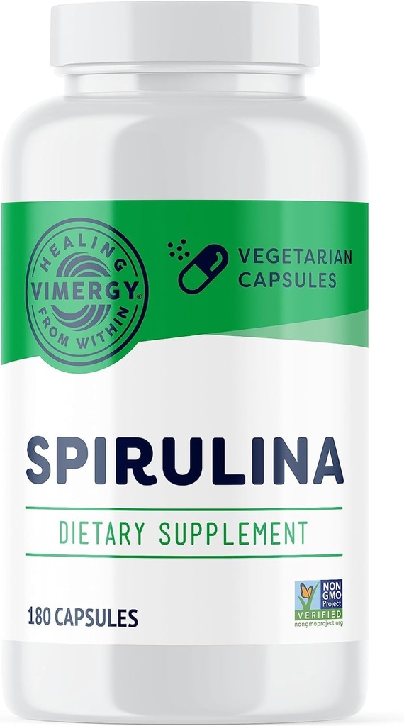 Vimergy Spirulina 캡슐 – 집중된 식물 단백질 지원 면역 건강 & 심장 혈관 기능 – Vegan, Kosher, 글루텐 - 무료 180 캡슐