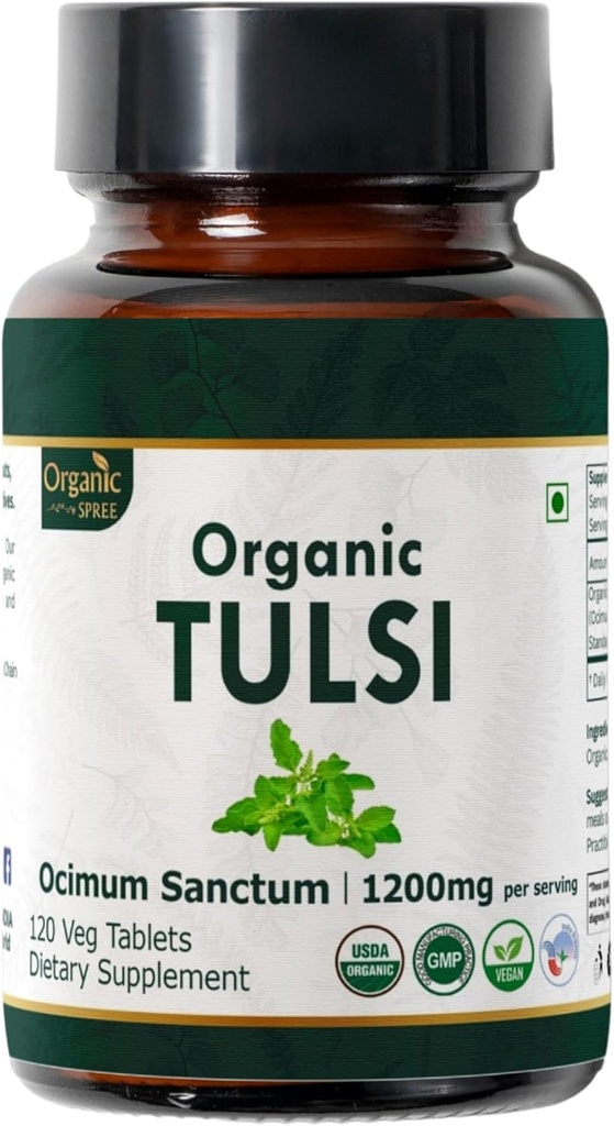 Tulsi 120 정제 - USDA 유기성 분지 - 스트레스 완화 및 Adaptogenic 균형 지원 | 규정식 보충교재120tab