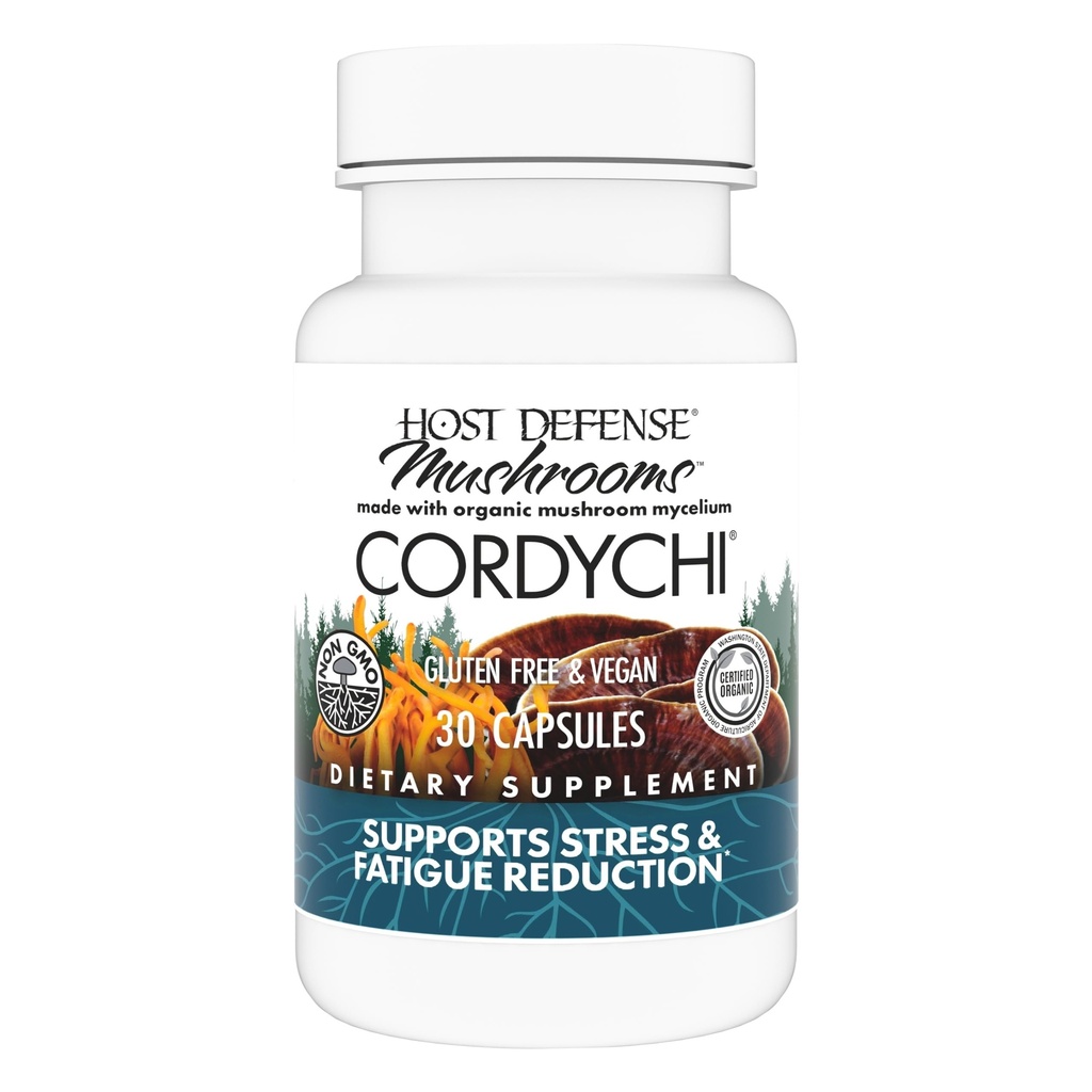 호스트 방어 CordyChi 캡슐 - 에너지 및 면역 지원 보충 - Relaxation & Respiratory Support를위한 Cordyceps & Reishi 버섯 보충 - 타이어에 대한 보조 - 30 캡슐 (15 서빙) *