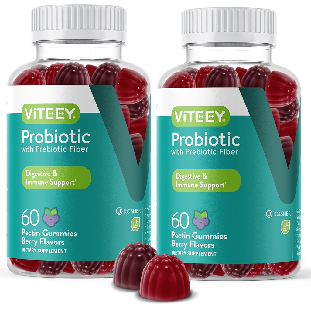 Prebiotics와 VITEEY Probiotic Gummies - 소화 건강을위한 Gut 건강 보조제 - 2 억 CFUs - Vegan, 글루텐 - 무료 - 120 개