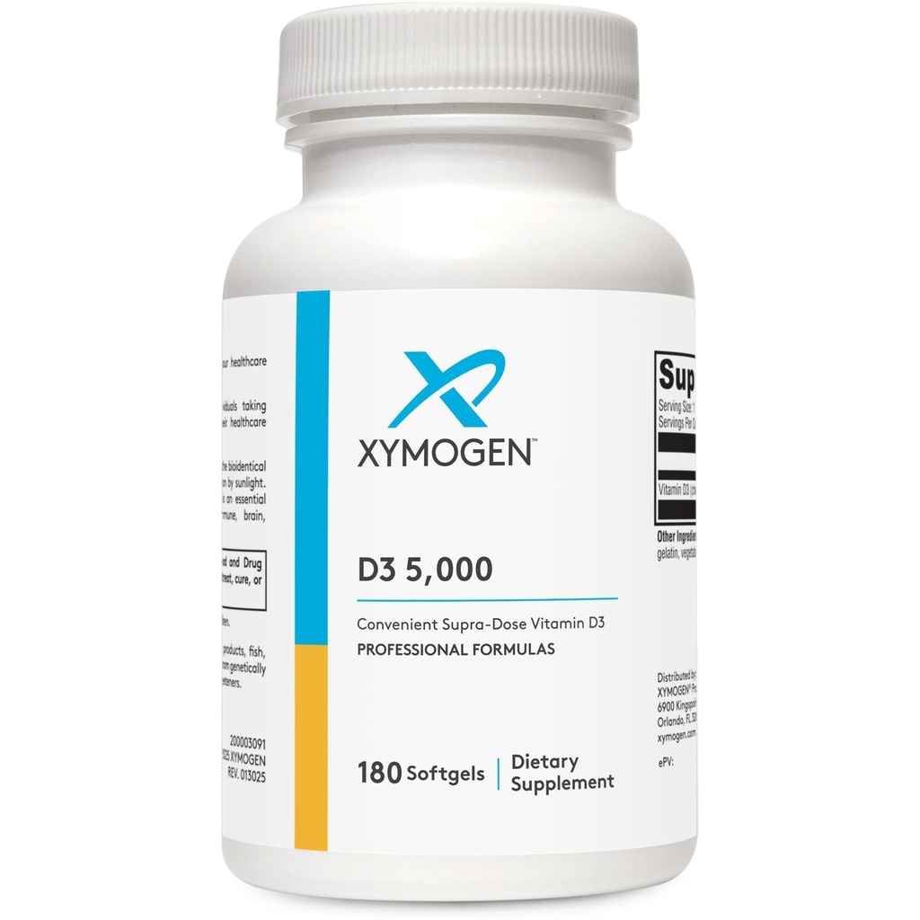 XYMOGEN D3 5000 - Bioavailable 비타민 D3 5000 IU (125 mcg) - 면역력, 뼈 + 심장 건강 (180 Softgels)를 지원하는 높은 힘 비타민 D 보충교재