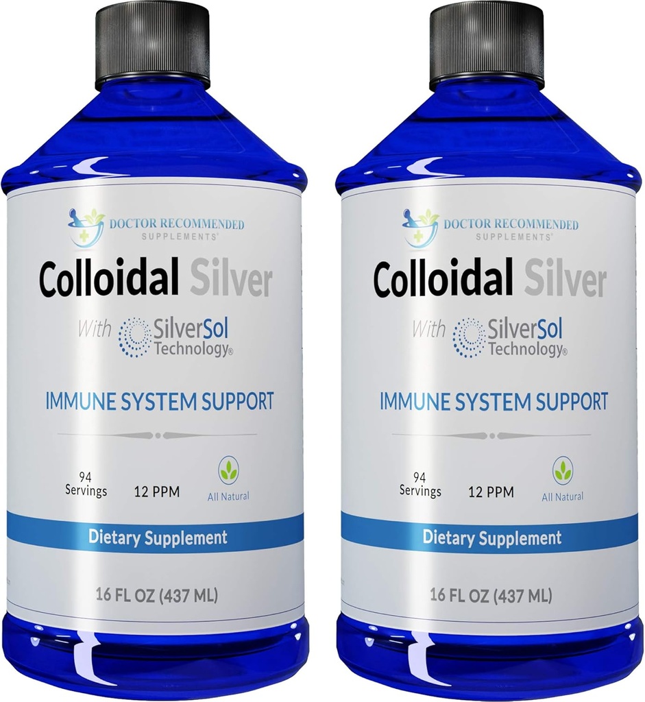 콜로이드 실버 액체 - 12 PPM 프리미엄 실버 솔루션, 봉사 당 60 MCG, All Natural, Vegan Immune System Support, Ionic Silver Water Daily Mineral Supplement (2-16 Fl oz Bottles)