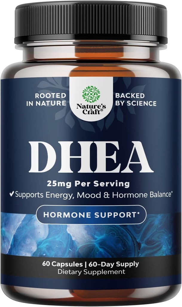 여자 & 남자를 위한 DHEA 보충교재 - 호르몬 균형을 위한 순수한 DHEA 25mg, 개량한 안정성, 뇌 기능, 면역 체계, 에너지 & fertility - 성인을 위한 Dehydroepiandrosterone 캡슐 - 60 Ct