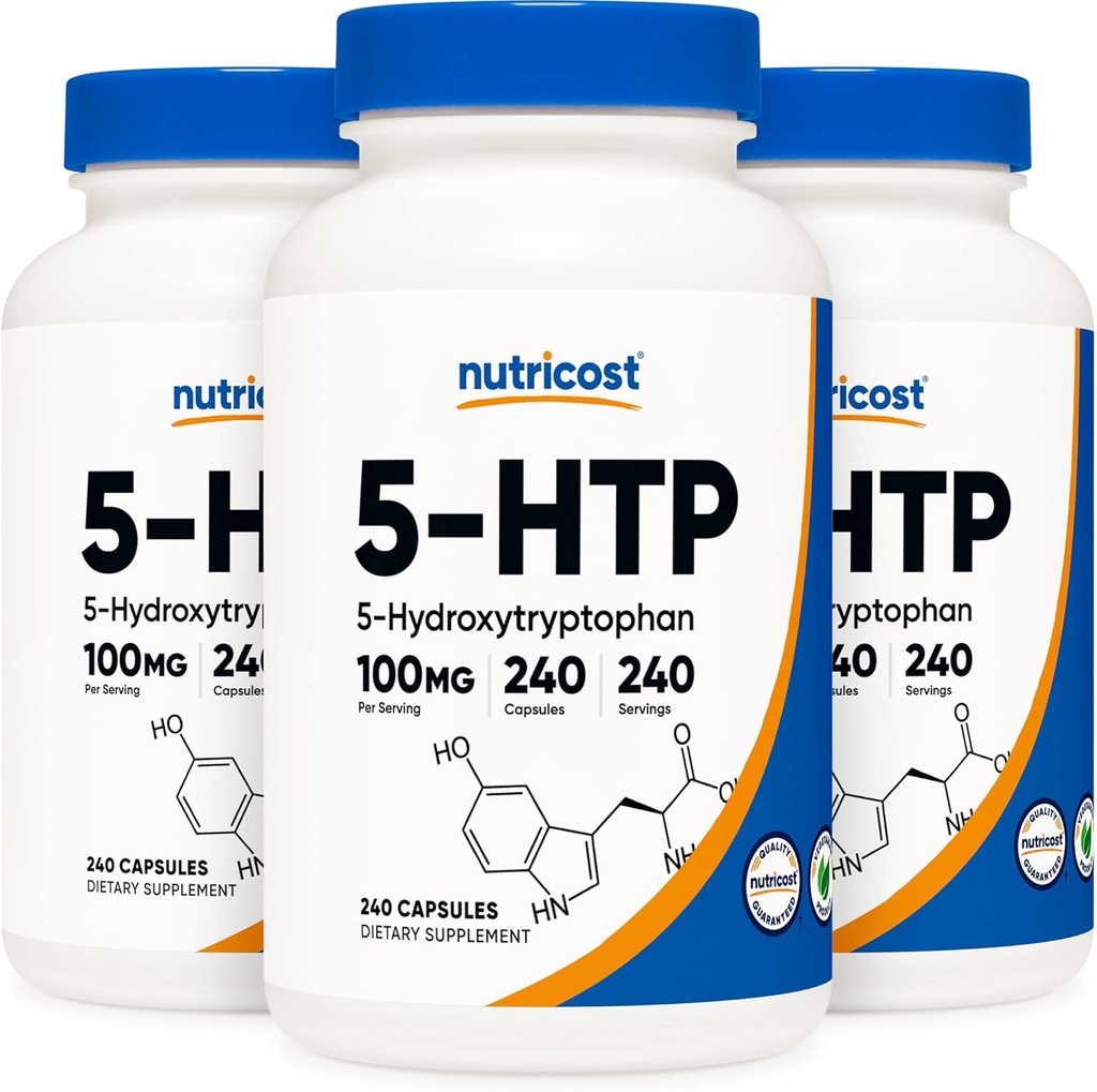 Nutricost 5-HTP 100mg, 240 채식 캡슐 (5-Hydroxytryptophan) - 비 GMO 및 글루텐 무료 (3 병)