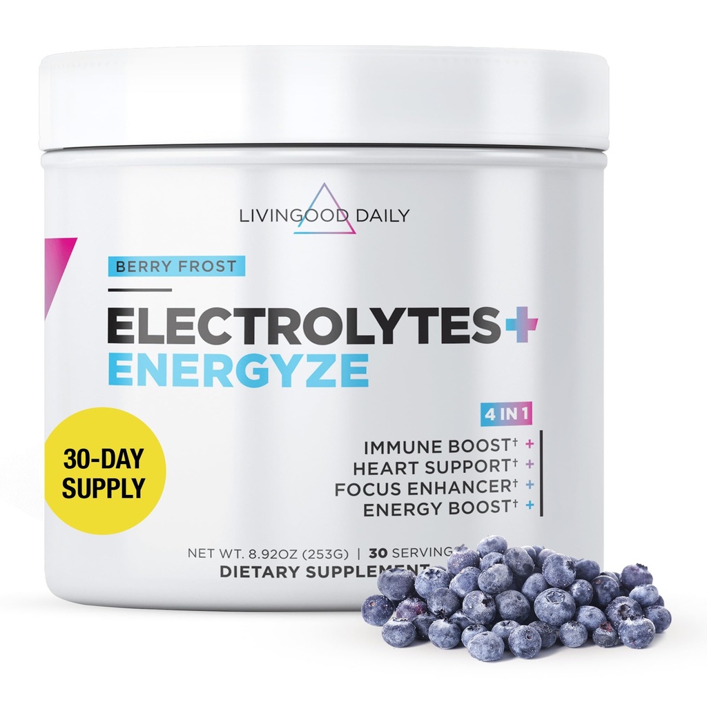 Livingood 매일 전해질 분말, 비타민 C, 마그네슘, 타우린 & 바다 소금, 에너지 & Hydration, Keto, Berry Frost 풍미, 30 Srvgs를 위한 Electrolyte 보충교재를 가진 Electrolytes Hydration 음료 혼합