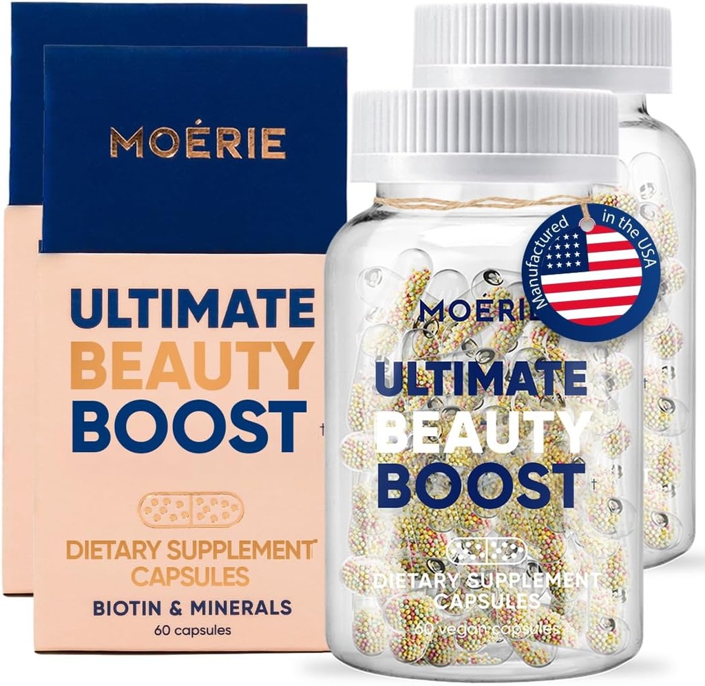여성 및 남성을위한 Moerie Hair growth 보충교재 - Biotin, Q10 & Minerals - 더 두꺼운, Fuller Hair & Hair Loss Treatment - 고급 Beadlet Delivery System - 120 알약