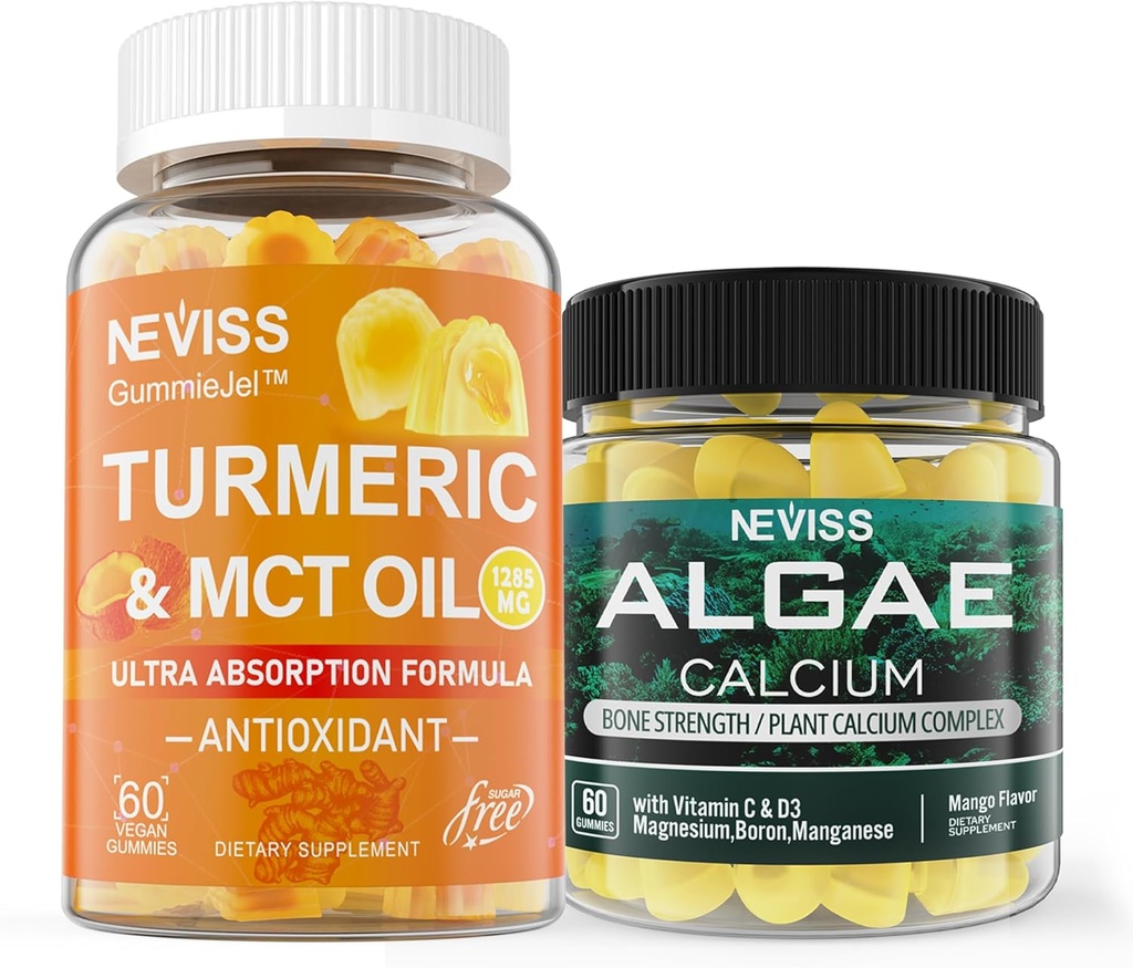 NEVISS 설탕 자유로운 심황 Curcumin Gummies + 바다 조류 칼슘 보충교재 600mg의 높은 흡수, 채식주의자