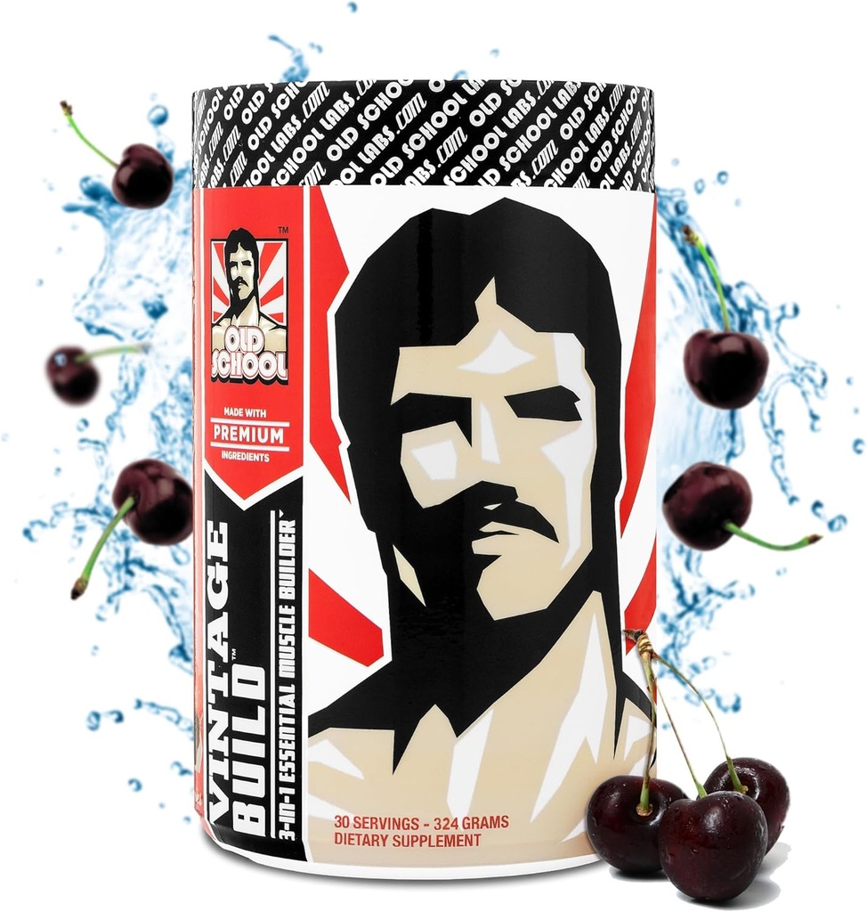 빈티지 빌드 - 포스트 운동 회복 및 근육 건물 분말 근육 강화 및 성장을위한 음료 - Soreness 감소 - Creatine Monohydrate, BCAA, L 글루타민 - 블랙 체리 맛 - 324g