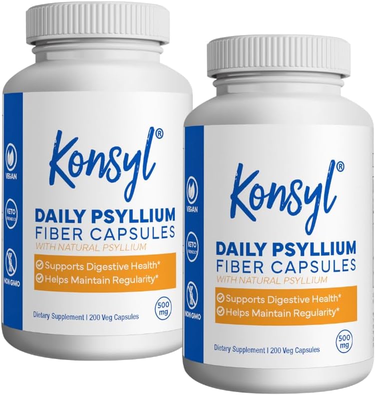 Konsyl 매일 심실 섬유 캡슐 - 봉사 당 All-Natural Psyllium Husk 분말의 1500mg를 포함합니다 - 소화 건강과 무게 관리 Goals+ (2 팩 - 각 200 조사)를 지원합니다