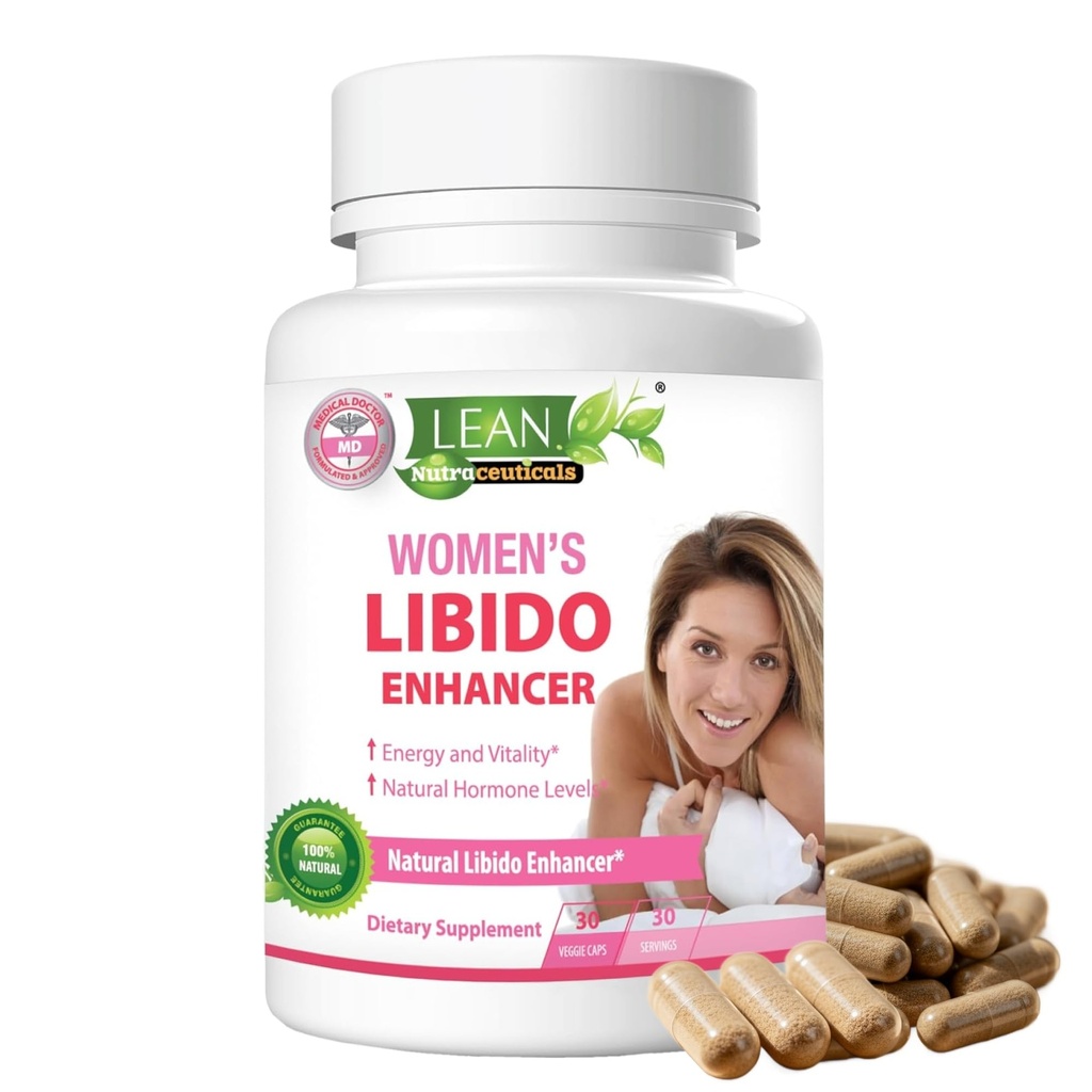 Lean Nutra Libido Booster for Women with Maca Root, Horny Goat Weed, Tongkat Ali, Fenugreek - 자연 Menopause & PMS 지원, 호르몬 균형 및 에너지 보충 - 30 Vegan 캡슐