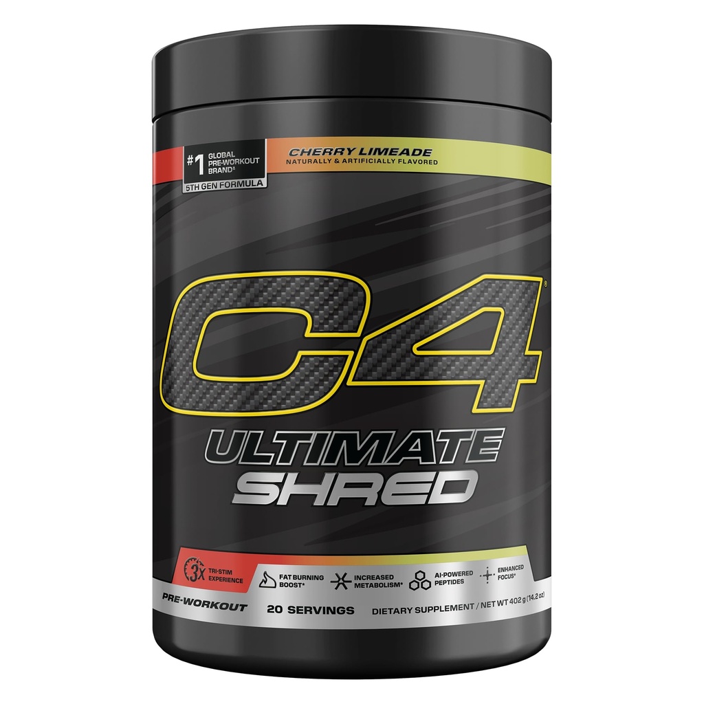 Cellucor C4 궁극적인 Shred 전 운동 분말, Cayenne Extract+300mg Caffeine+TeaCrine+Dynamine를 가진 Metabolism 보충교재 - 버찌 Limeade, 20의 서빙