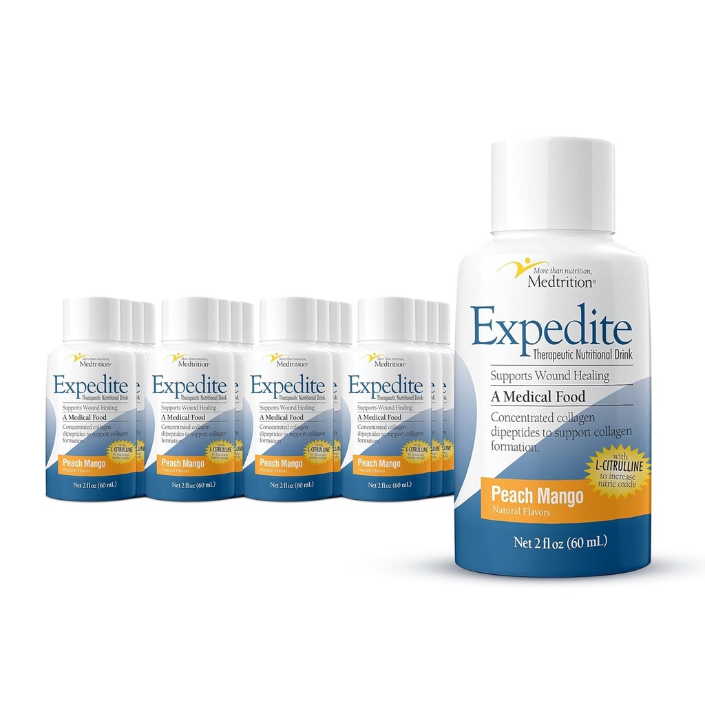 Medtrition Expedite 액체 교원질, 복숭아 망고, 2 Fl Oz의 24의 팩 - 일반, Orthopedic & Cosmetic Surgery Recovery를 위한 영양 지원