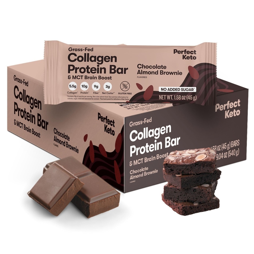 완벽한 Keto 바 - Collagen과 MCT를 가진 가장 청결한 Keto 식사. 추가 설탕, Keto 다이어트 친화적 인 - 3g 그물 캐비넷, 19g 지방, 10g 단백질 - 다이어트 식품 디저트 (아몬드 버터 브라운, 12 바)
