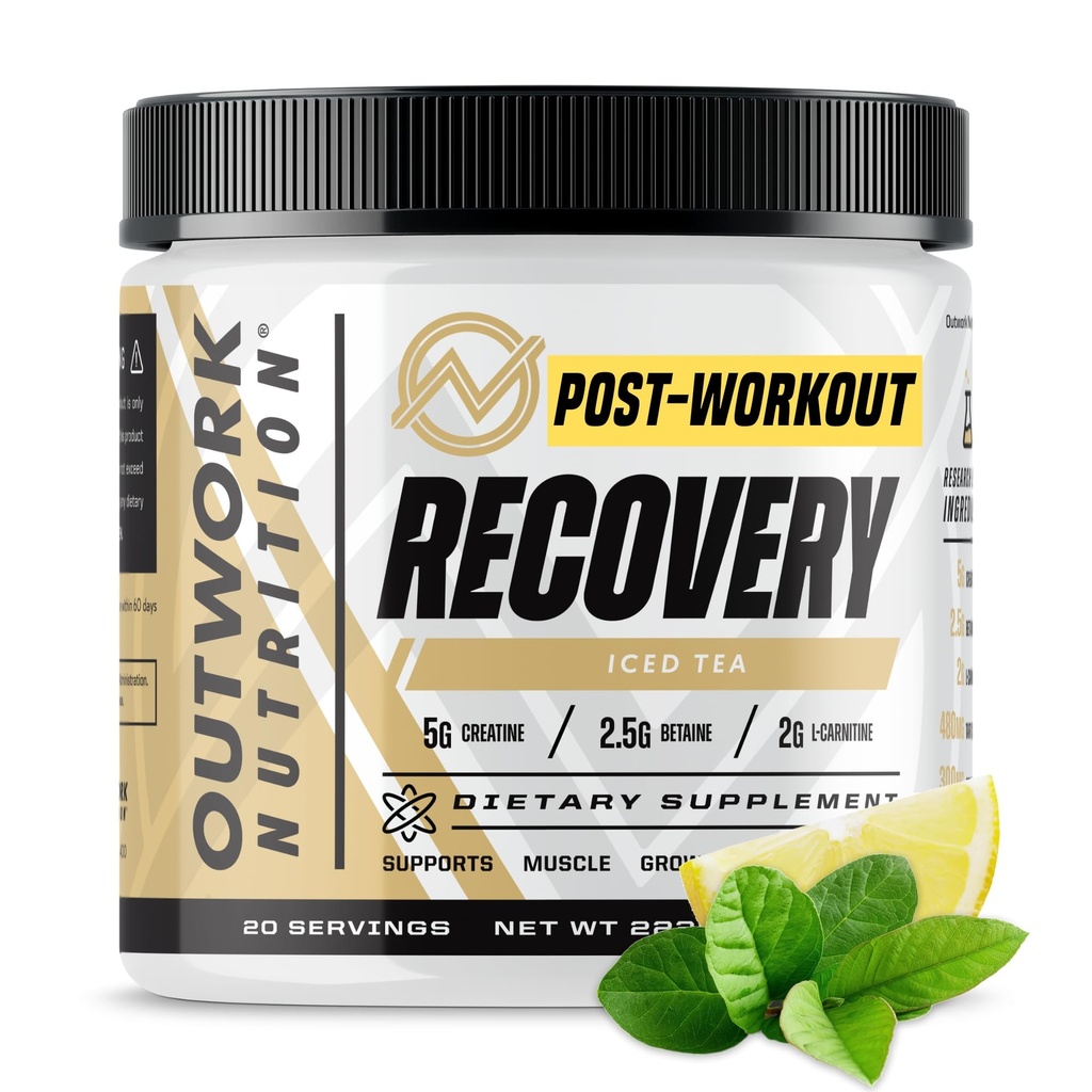 아웃 워크 영양 포스트 운동 회복 분말 - Creatine Monohydrate, KSM-66 Ashwagandha & Tart Cherry - 속도 복구, Eases Soreness - Men & Women, Iced Tea, 240 Gr에 대한 크레아틴 분말