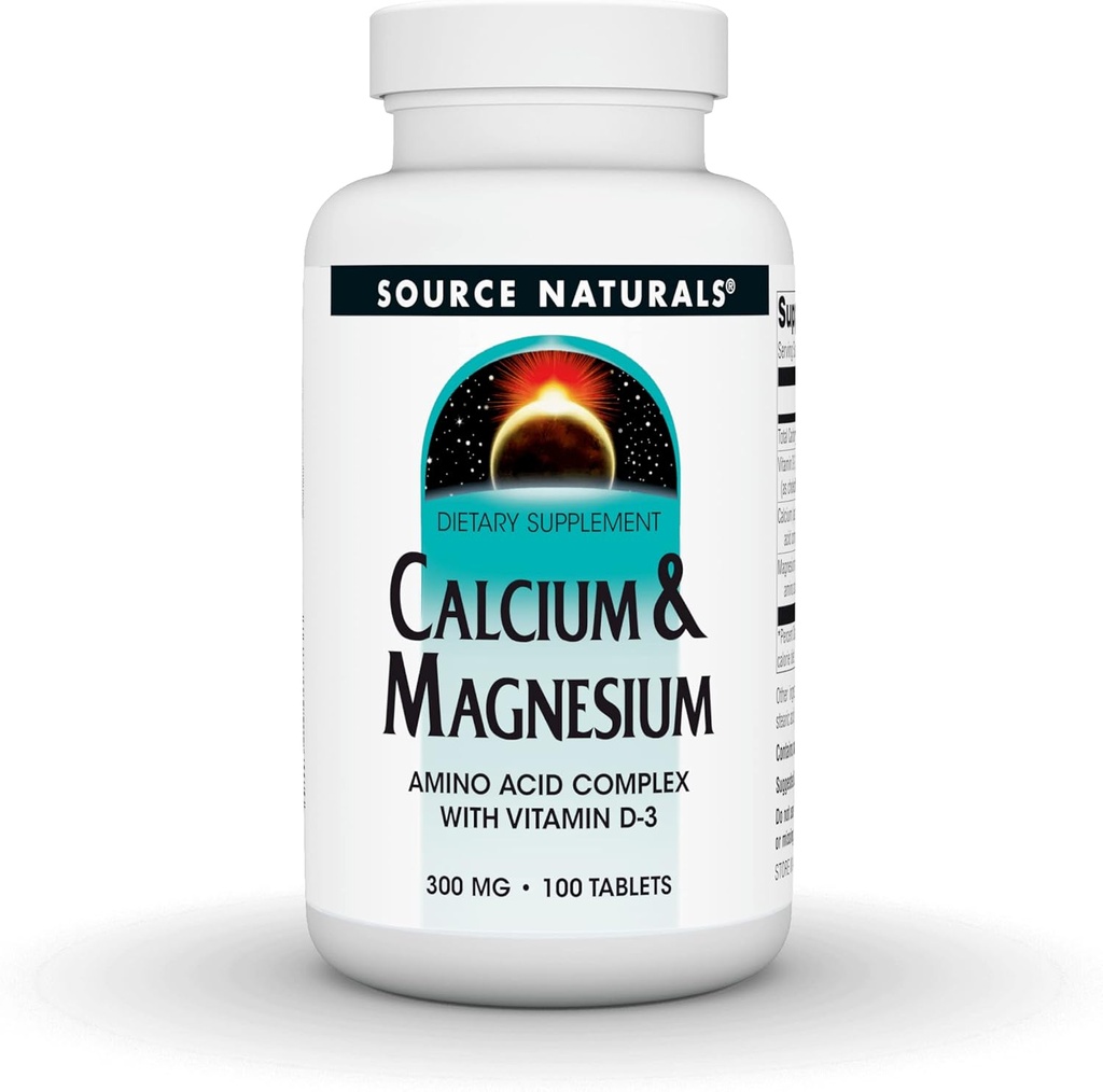 Source Naturals 칼슘 및 마그네슘, 아미노산 킬레이트 비타민 D-3, 300 MG - 100 정제