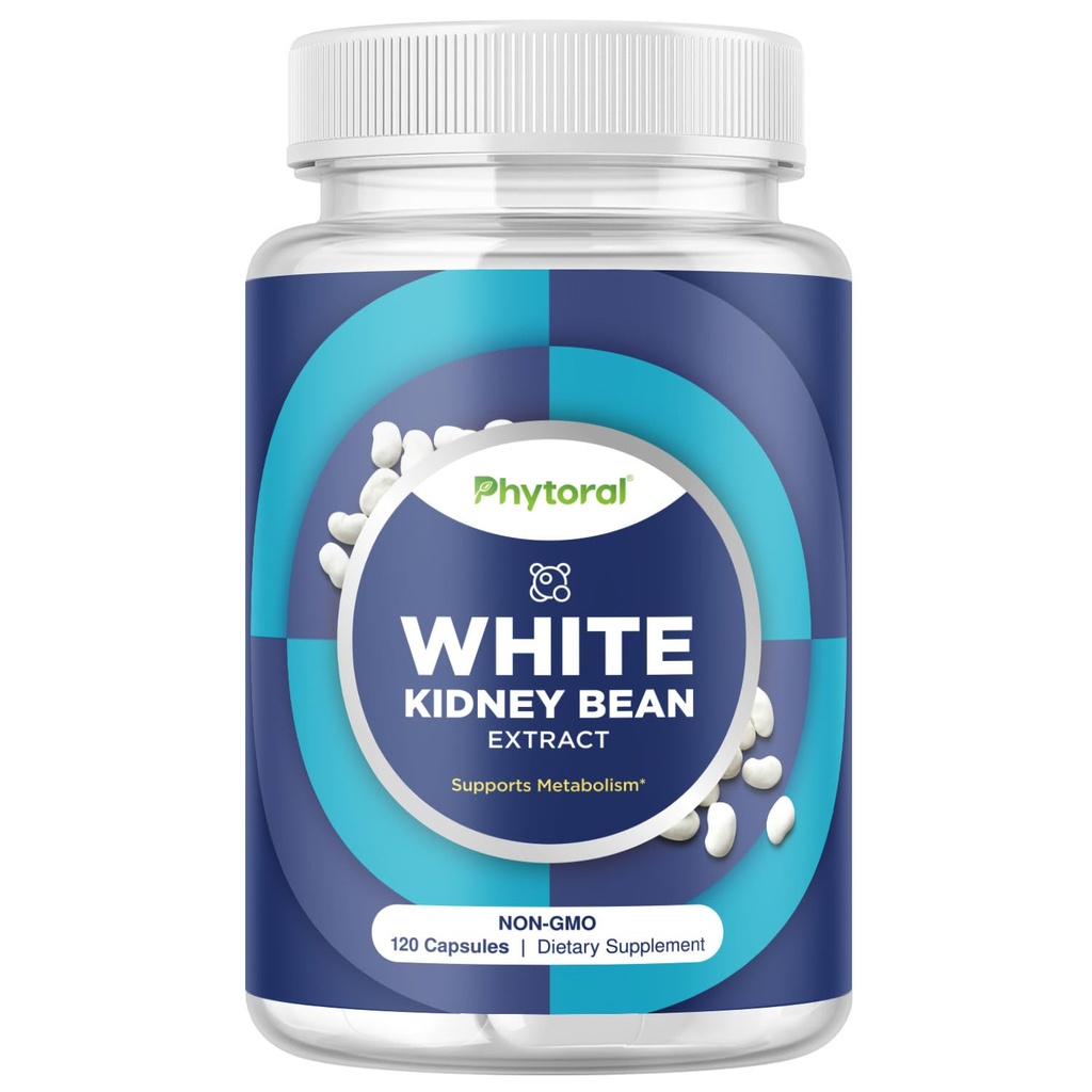 Phytoral White Kidney Bean Extract Carb Blocker - Starchy Food의 Metabolism Boost 및 Ease Calories에 대한 백색 Kidney Beans 보충교재 - Carb Control Supplements - 120 캡슐
