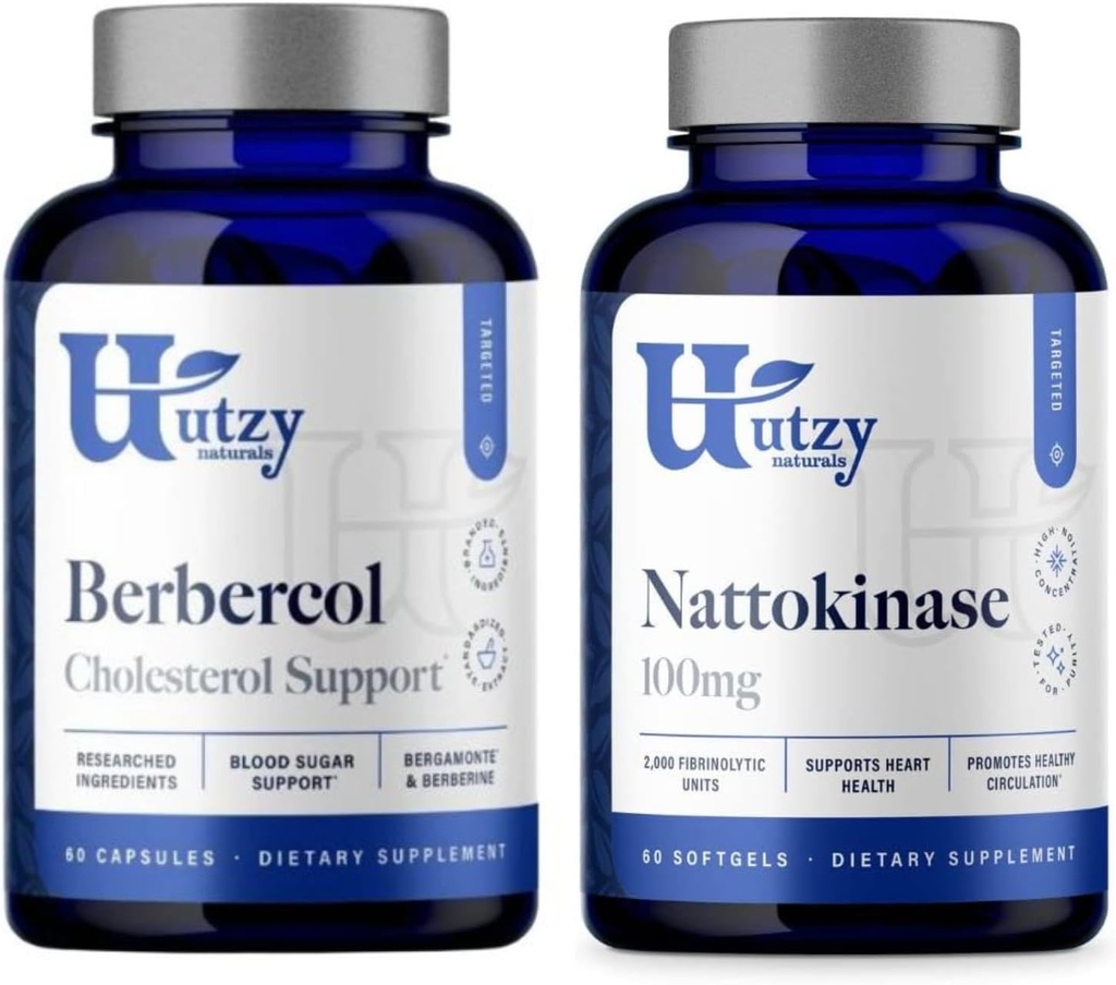 Utzy Naturals 대사 지원 번들 | Nattokinase 100 mg 및 Berbecol 500 mg