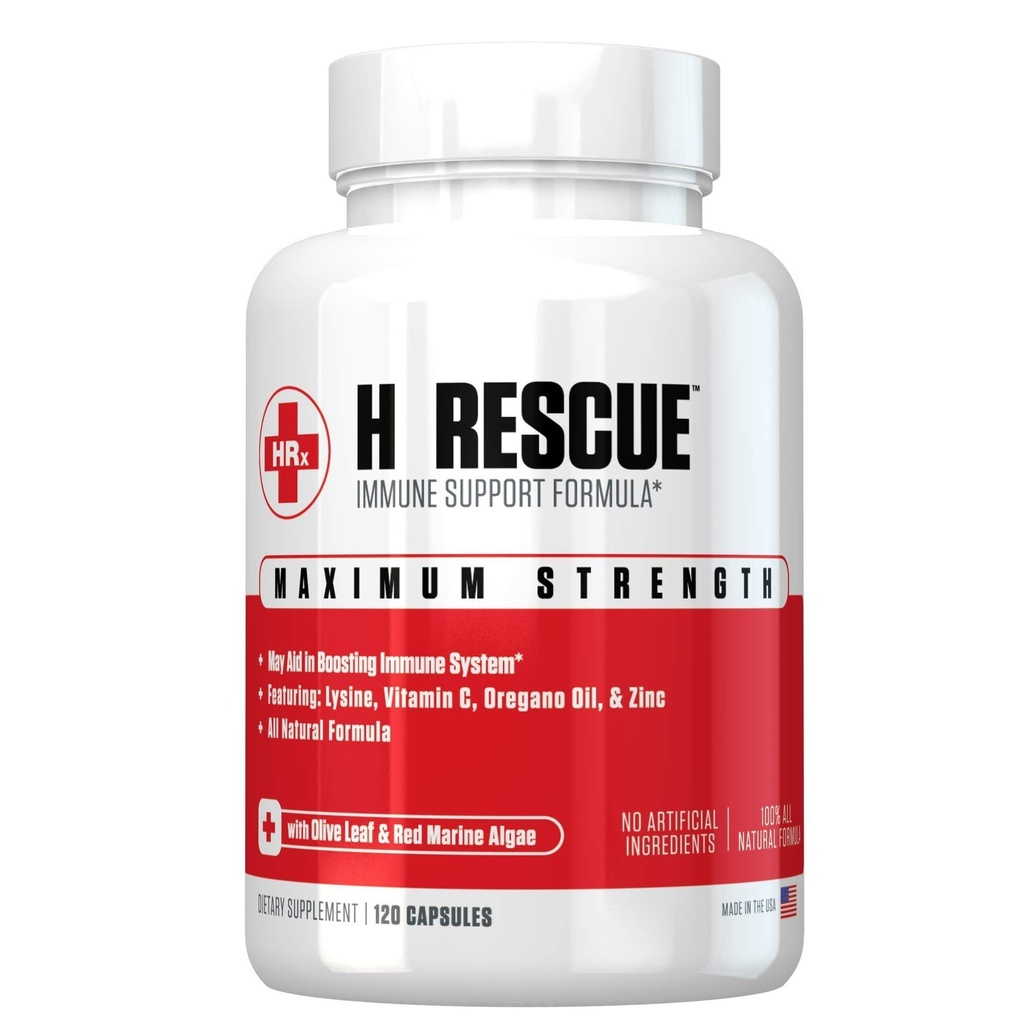 Re+Gen Nutrition H Rescue Immune Support Supplement for Adults, 아연, 비타민 C, L lysine Amino Acid & Oregano Oil for Immunity Health in Men & Women, 120 캡슐