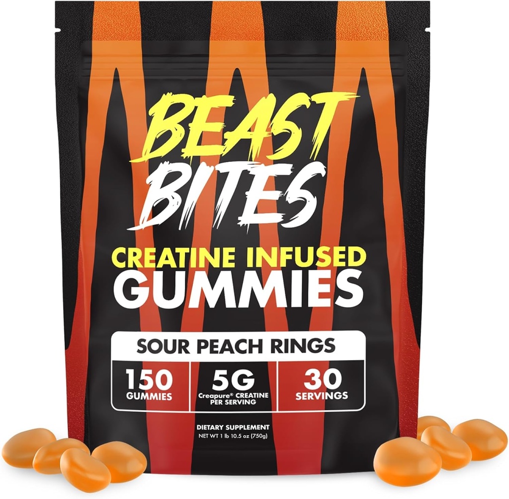 BEAST BITES - Creatine 주입 된 Gummies - 봉사 당 5g Creapure Creatine Monohydrate - 스포츠를 위해 증명되는 NSF - 30의 서빙