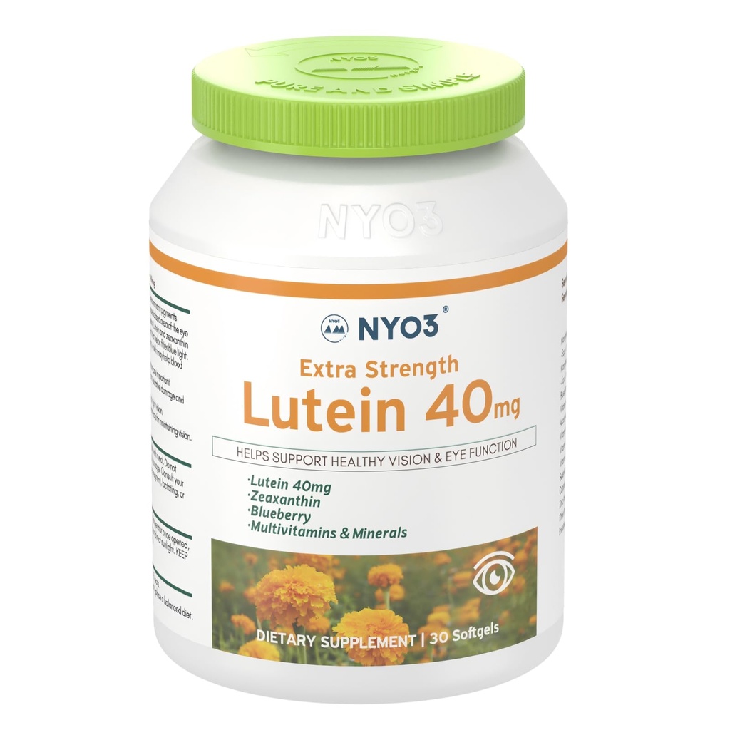 NYO3 Lutein & Zeaxanthin 40mg Blueberry, 30 Softgels Eyes Vitamins and Mineral Supplement- Eye $ Vision Health | 산화 방지제 지원