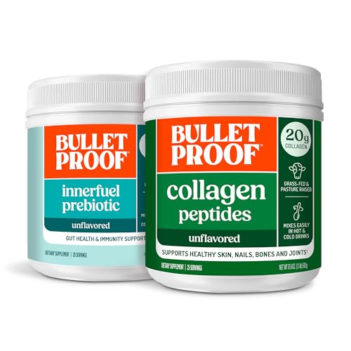 Bulletproof Duo Kit | 피부, 뼈, 관절을 위한 콜라겐 펩타이드 단백질 분말 – 18g Protein, 17.6 Oz & InnerFuel Prebiotic Fiber Powder for Gut, Gas Relief, Digestive Health and Immune Support