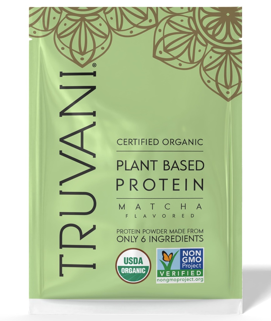 Truvani Vegan Pea Protein Powder | Matcha | 20g 유기농 플랜트 단백질 | 1 인분 | Keto | Gluten & Dairy Free | Low Carb | 추가 설탕 없음