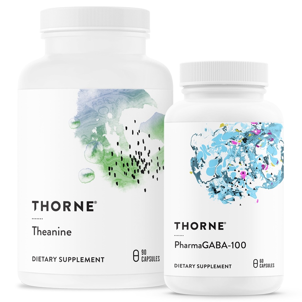 THORNE - 긴장 완화 및 휴식을위한 L-Theanine 및 PharmaGABA-100 듀오 - 60 ~ 90 서빙