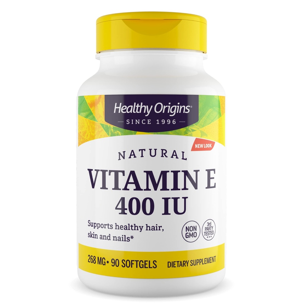 건강한 근원 비타민 E 400 IU (자연, 비 GMO, 글루텐 자유로운, 피부 지원, 심장 혈관 지원), 90 Softgels