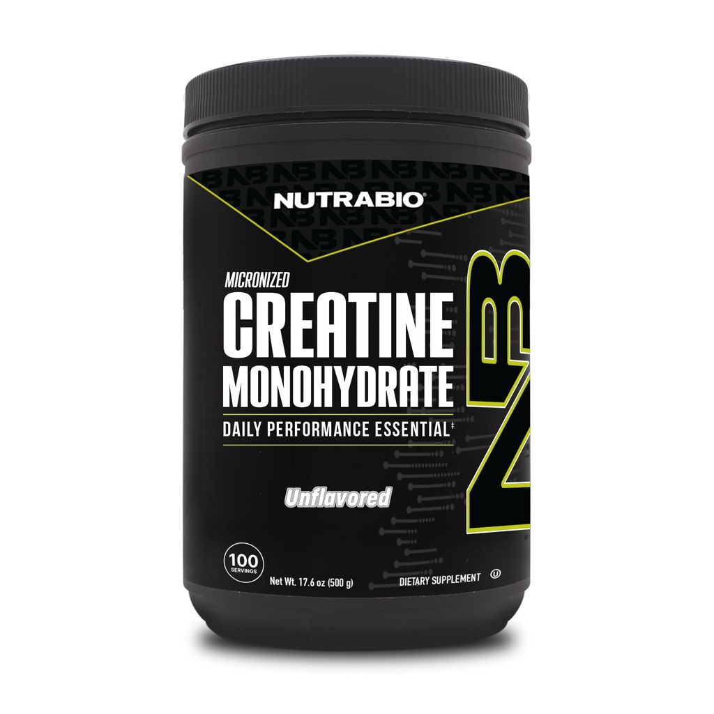 NutraBio 순수한 Micronized Creatine Monohydrate 분말 보충교재, Unflavored, (500 g) - 대량 근육 에너지, 회복 및 힘 지원 - HPLC는 남자와 여자를 위한 크레아틴 분말 보충교재를 시험했습니다