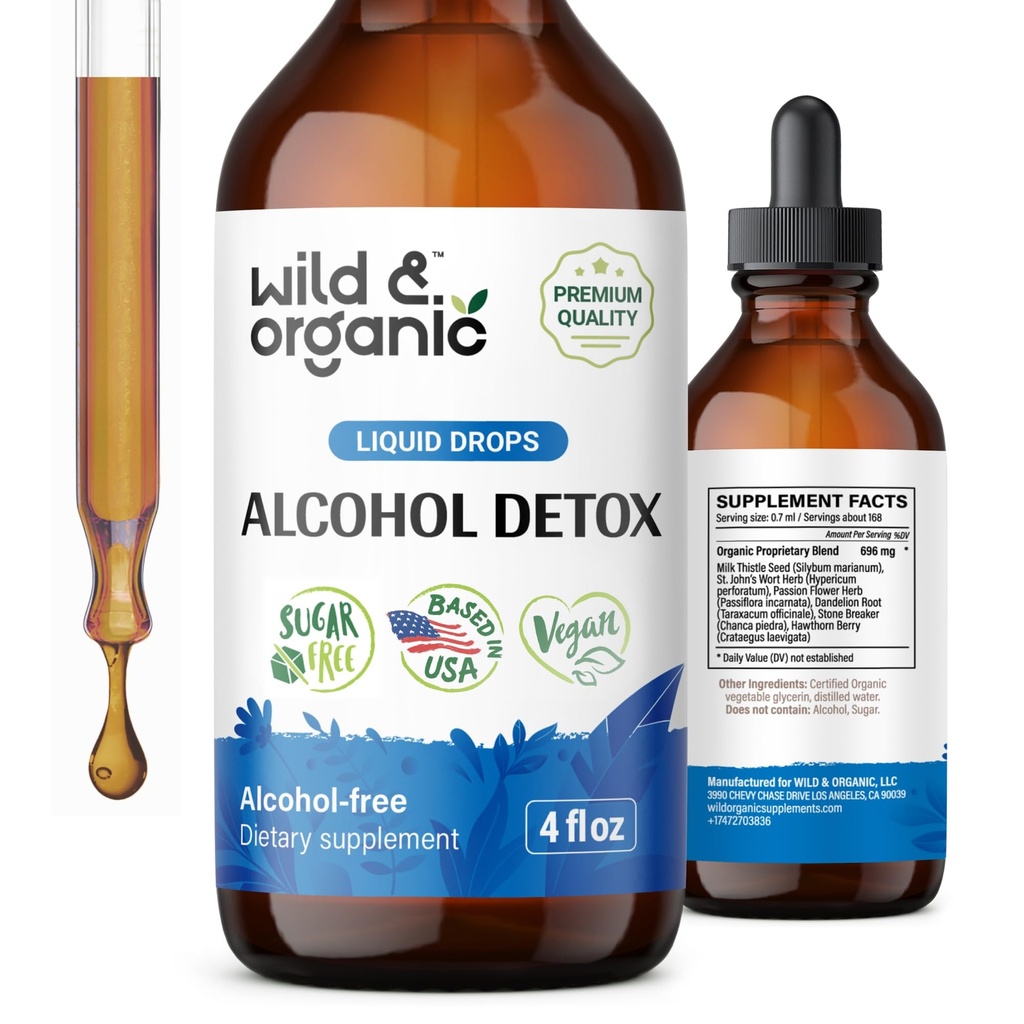 Wild & Organic Alcohol Detox Drops - 우유 이틀, Chanca Piedra Stone과 함께 라이브 & Kidney Cleanse & Kidney Cleanse - Vegan, No Sugar & 첨가제 - 4 fl oz