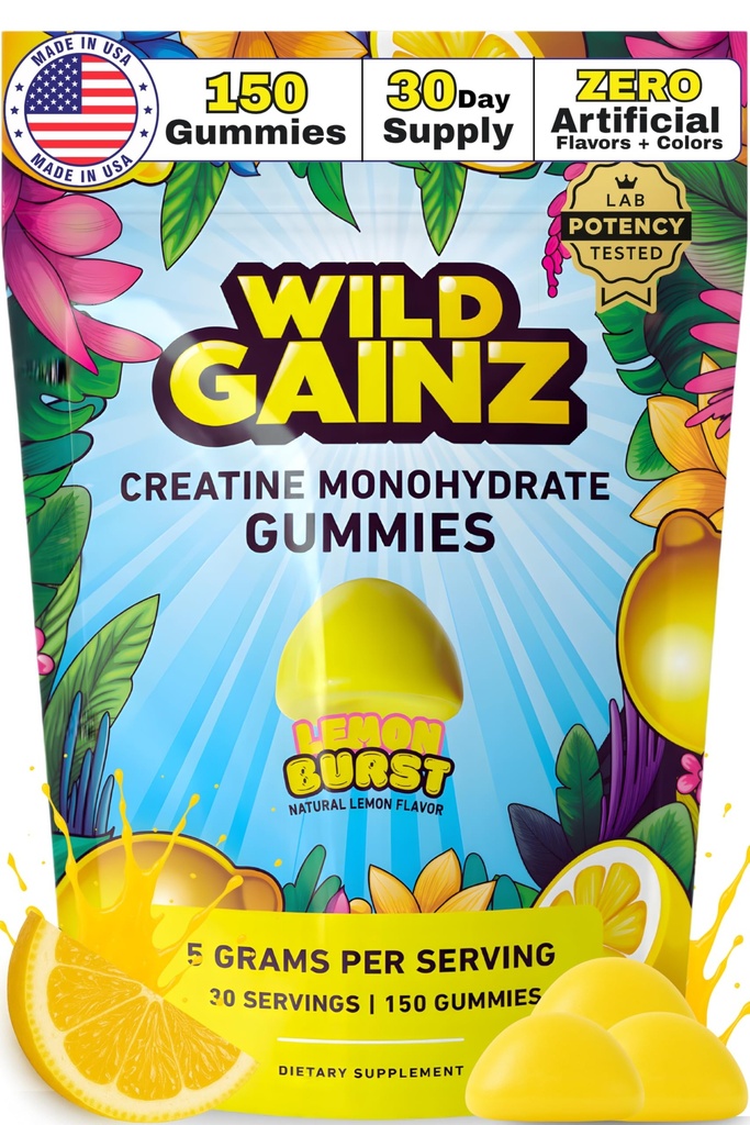 Creatine Monohydrate 남자 & 여자 5000mg를 위한 Gummies - 미국, 힘 시험해, Vegan, 지원 근육 성장, 힘 & Cognitive 기능, 비 GMO 글루텐 자유로운 레몬 맛을 내는 Creatine 150 Chews에서 만드는