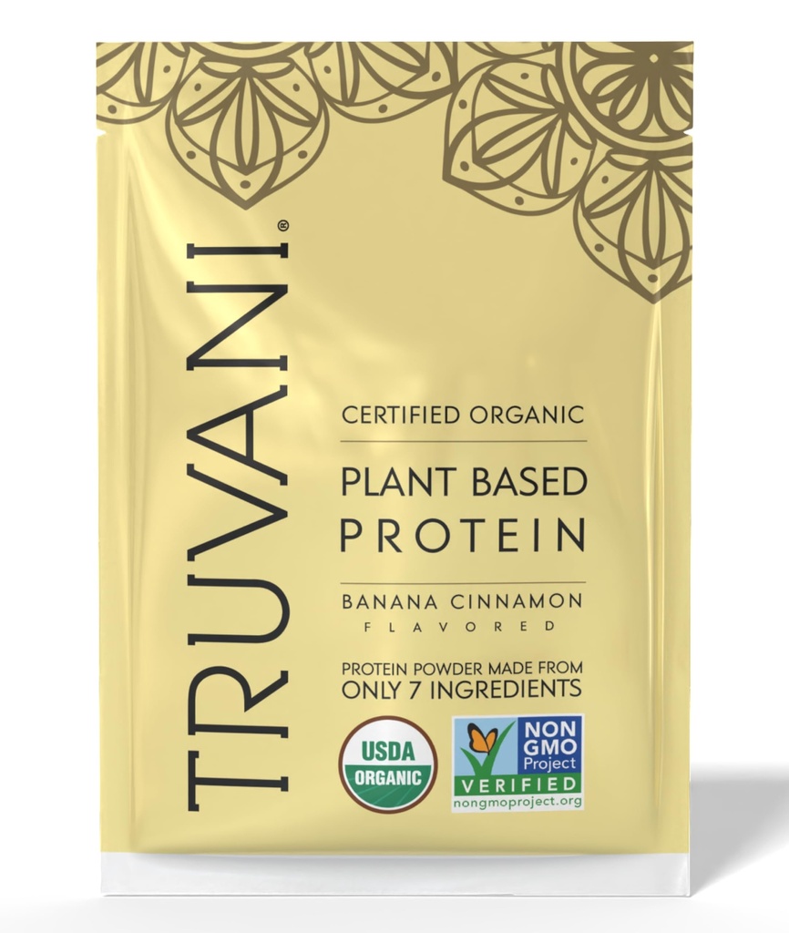 Truvani Vegan Pea Protein Powder | 바나나 크린나몬 | 20g 유기농 공장 기반 단백질 | 1 인분 | 케토 | 글루텐 & 다이리 무료 | 저탄소 | 추가 설탕 없음