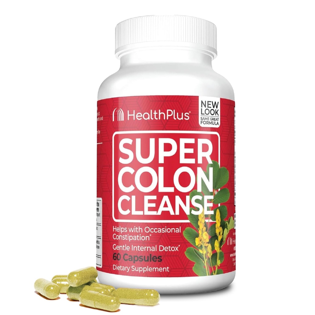 건강 플러스 슈퍼 콜론 정화 15 Gentle Gut Cleanse Detox, Psyllium Husk, 변비 완화 및 소화 지원을위한 Probiotics, 60 캡슐