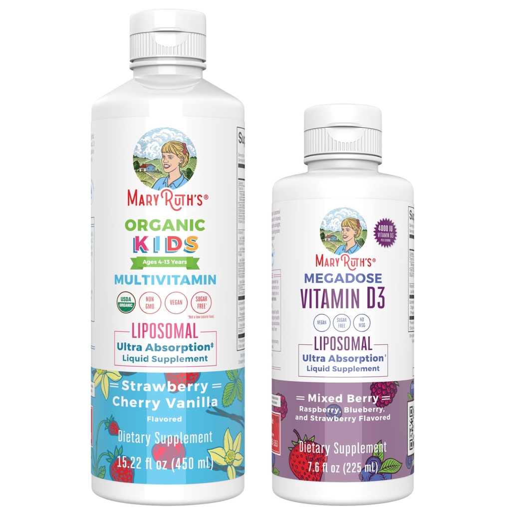 MaryRuth Organics Kids Multivitamin Liposomal (Strawberry Cherry & Vanilla) & 비타민 D3 Liposomal (Mixed Berry) Clean Label Project Verified® Immunity & 전반적인 웰빙, Vegan, Non-GMO를위한 비타민