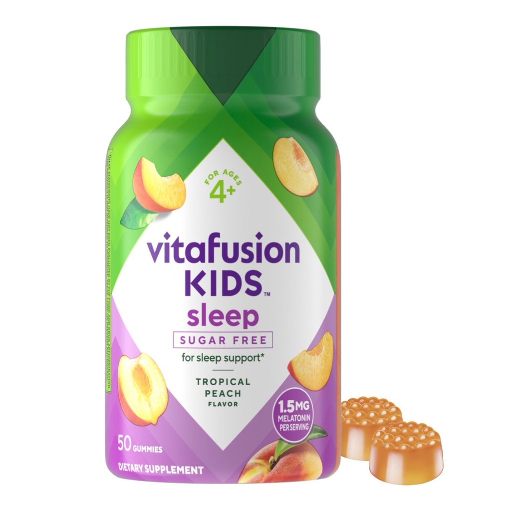 Vitafusion Kids Melatonin Gummy 보충 교재, 열대 복숭아 맛 수면 지원 보충교재 (1), 50 조사