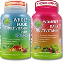 SUPPLEMENTS STUDIO 포괄적인 여성 멀티 시스템 지원 듀오 – 철 + 철 없이 전체 식품 멀티 비타민 + 철 – Vegan, Non-GMO, Clean Daily Wellness Support