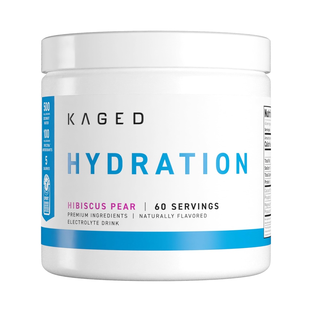 Kaged Hydration Electrolytes Powder | Hibiscus Pear | 히비스커스 스포츠 드링크 믹스 | 사전, 포스트, 인트라 운동 | 로우 캐비, 비건, 글루텐 프리 | 남성용 보충제 | 60 인분