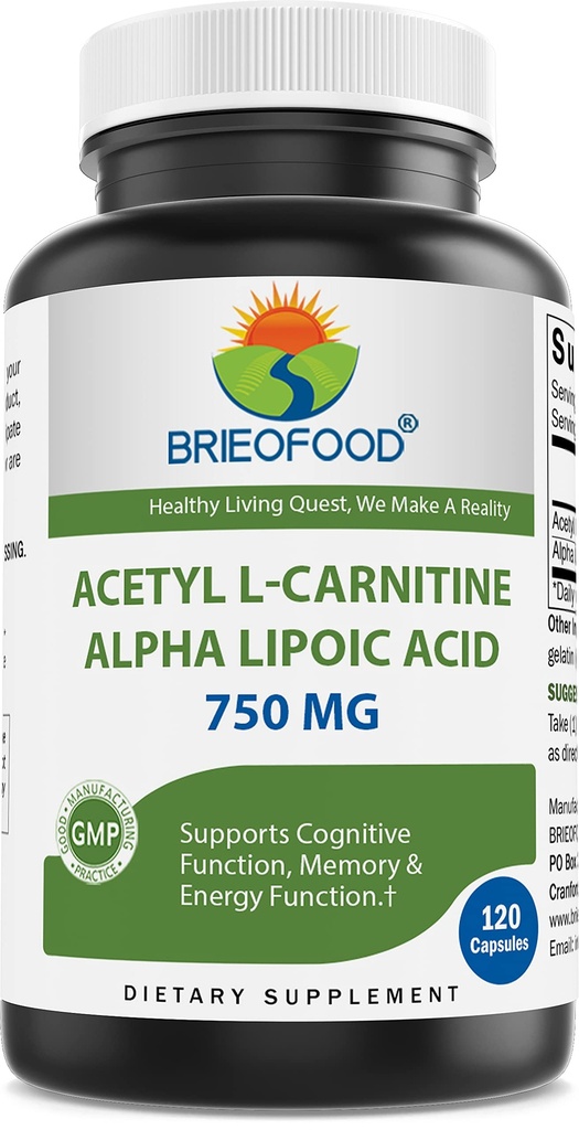 Brieofood Acetyl L 카르니틴 알파 Lipoic 산 (ALA ALC) 750 mg 120의 캡슐
