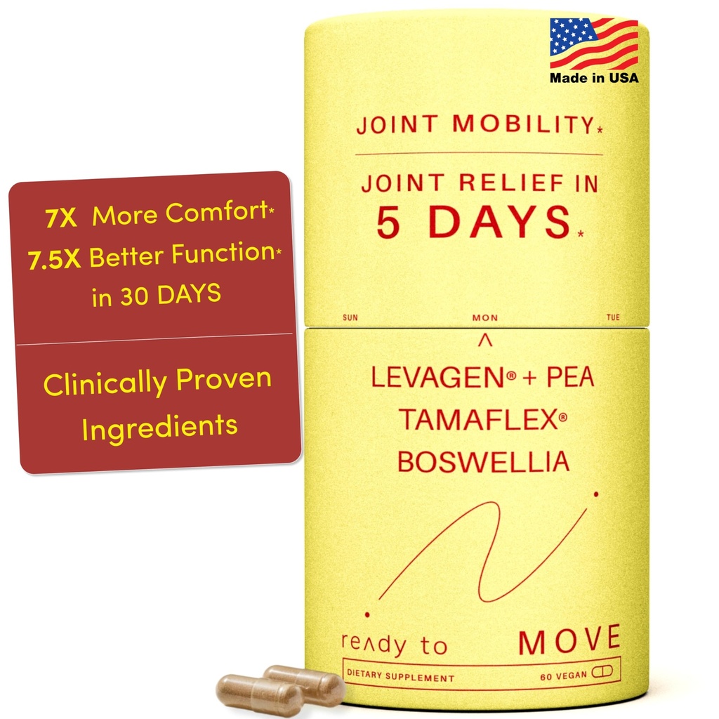 MOVE 빠른 행동 관절 보조제 | Tamaflex® Turmeric & Tamarind, Levagen® + PEA Palmitoylethanolamide, Boswellia Serrata, Bioperine® Black Pepper Extract | 공동 지원 및 이동성 | 60 Vegan Cap