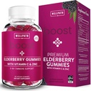 WellPath Boost Elderberry Gummies with Zinc & Vitamin C | 성인용 면역 지원 보충교재 | 면역 부스터 비타민 | Sambucol Black Gummy | Non-GMO & Vegan, 60 Ct