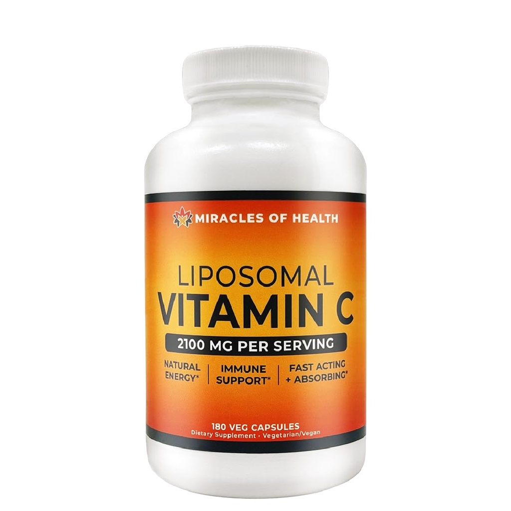 Liposomal 비타민 C 2100mg | 180 Veggie 캡슐, 60 일 공급 | 빠른 흡수 생체 이용 가능 | 강력한 산화 방지제 & 면역 지원 보충교재