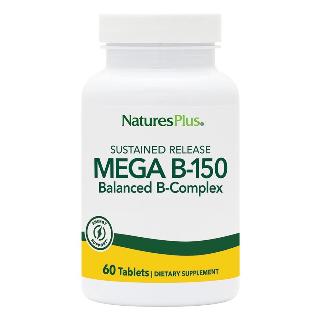 Natures Plus Mega B150 Complex, Sustained Release - 60 채식 정제 - 최대 효능 B Complex 비타민 보충 - 글루텐 - 무료 60 서빙
