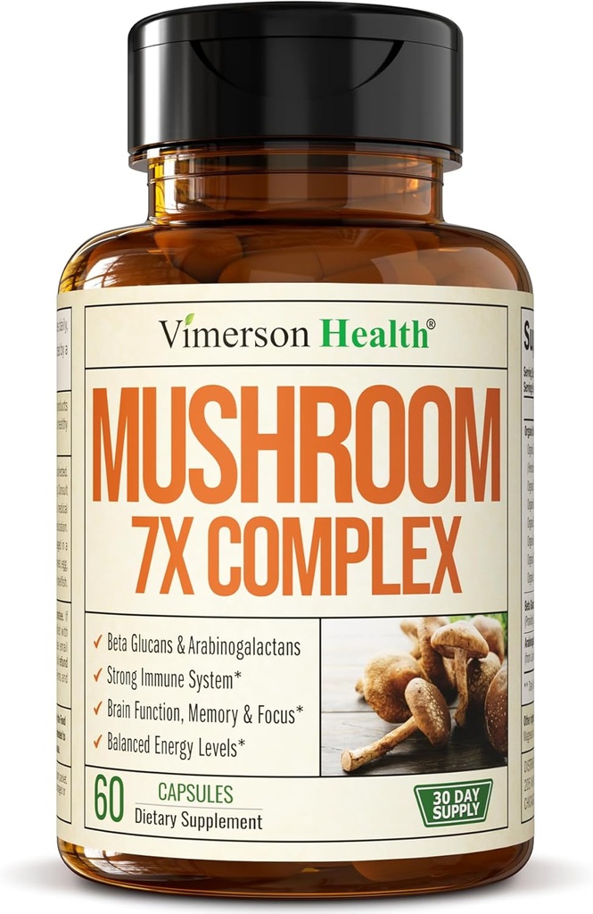 터키 꼬리, 사자 Mane 추출물, Shiitake Mushrooms, Reishi, Cordyceps, Maitake, Chaga & More – 7-in-1 Mushroom Supplement for Mental Clarity, Natural Energy & Focus