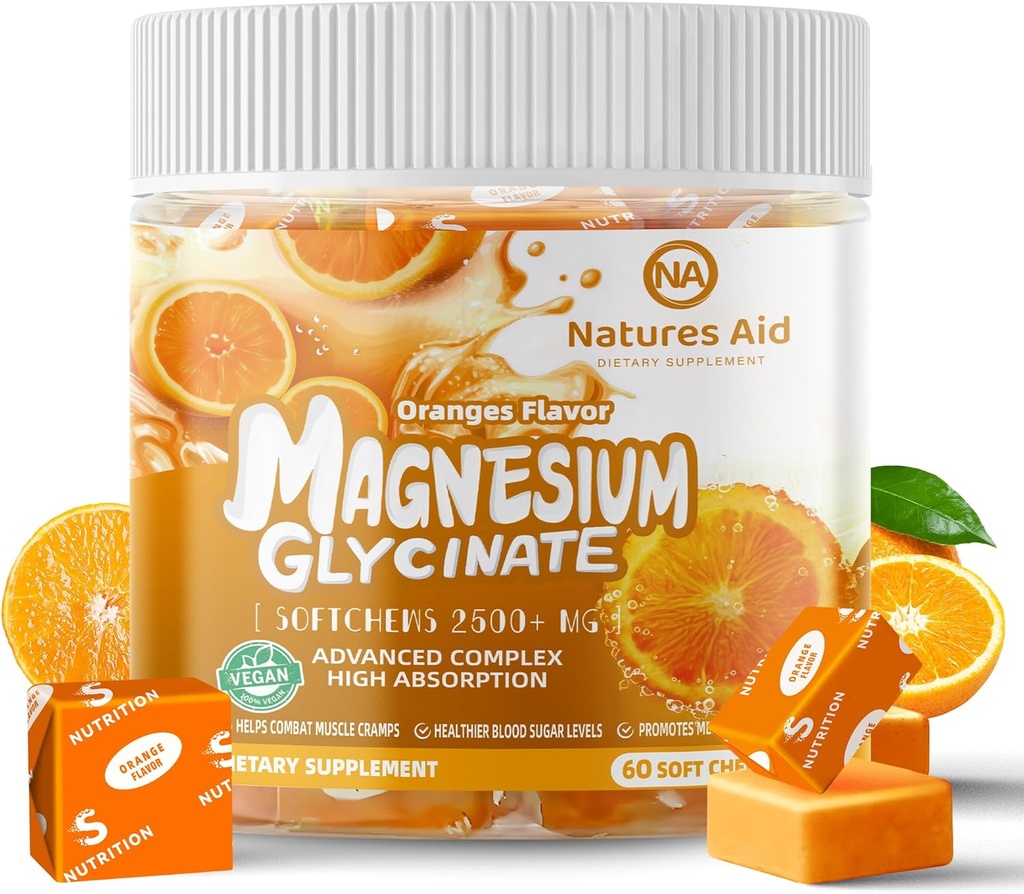 마그네슘 글리세린 연약한 Chews 보충교재, Magnesium 글리세린, 비타민 D, B6 및 성인을 위한 CoQ10를 위한 CoQ10, 60 일 공급 오렌지를 가진 염화 마그네슘 Chews